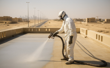 Application of PU coating on a water tank and roof in Saudi Arabia for waterproofing