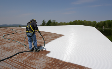 Technician installing thermal cool roofing on a building in Saudi Arabia