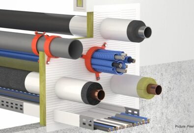 Passive fire protection penetration seal complying with SBC 801 and Civil Defense standards in Saudi Arabia.