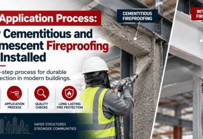 Cementitious and intumescent fireproofing application process