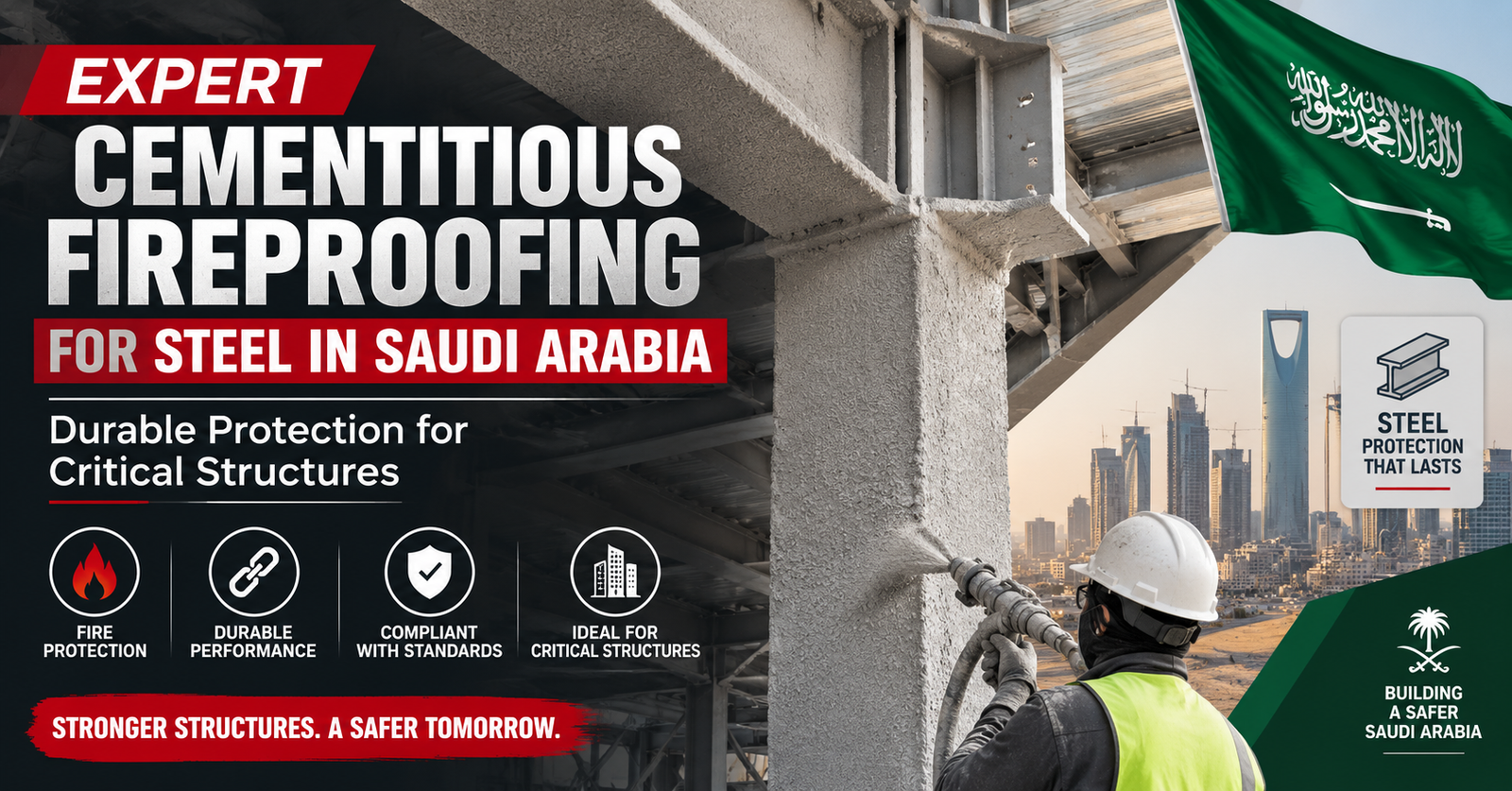 Expert cementitious fireproofing for steel structures in Saudi Arabia