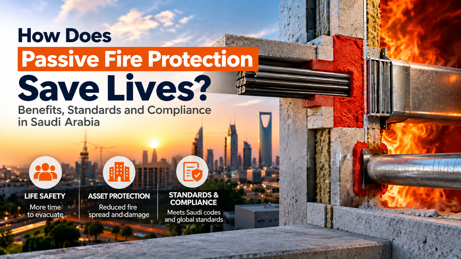 Passive fire protection in Saudi Arabia showing firestop systems protecting building penetrations